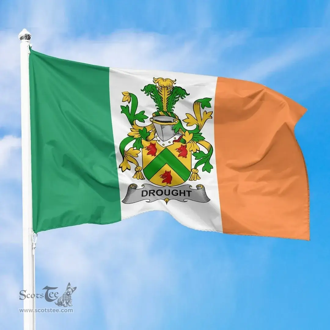 Irish Drought Ireland Flag and Irish Family Crest Green, White and Orange Flags