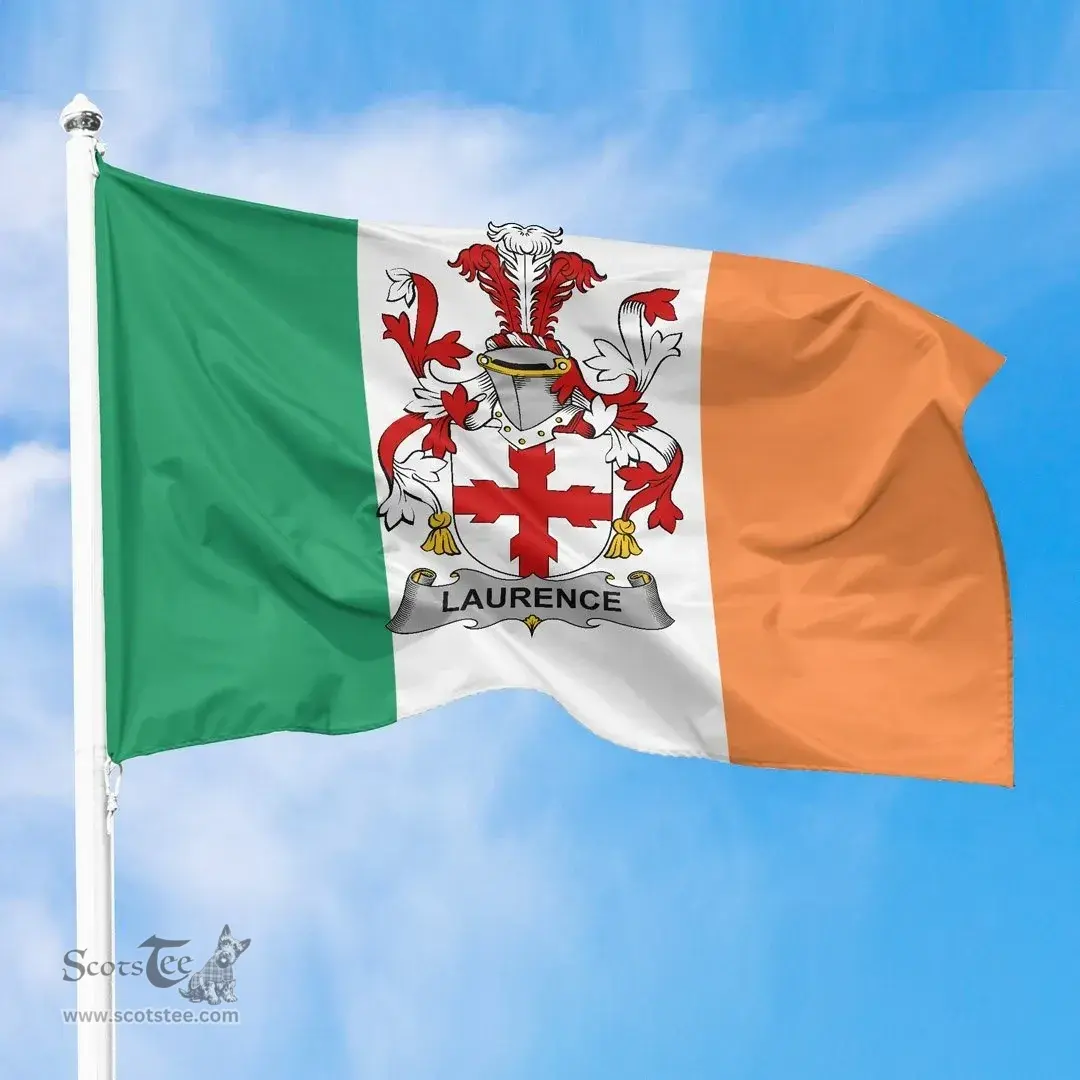 Irish Laurence Ireland Flag and Irish Family Crest Green, White and Orange Flags