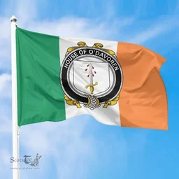 Irish House of O'DAVOREN Ireland Flag and Irish Family Crest Green, White and Orange Flags