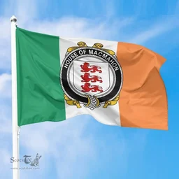 Irish House of MACMAHON (Thomond) Ireland Flag and Irish Family Crest Green, White and Orange Flags