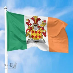 Irish Lavin or O'Lavin Ireland Flag and Irish Family Crest Green, White and Orange Flags