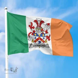 Irish Dermond or O'Dermond Ireland Flag and Irish Family Crest Green, White and Orange Flags