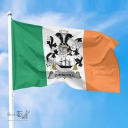 Irish Driscoll or O'Driscoll Ireland Flag and Irish Family Crest Green, White and Orange Flags