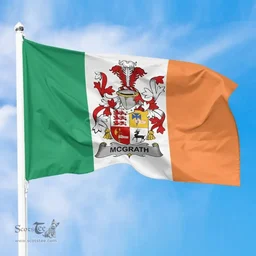 Irish McGrath or McGraw Ireland Flag and Irish Family Crest Green, White and Orange Flags