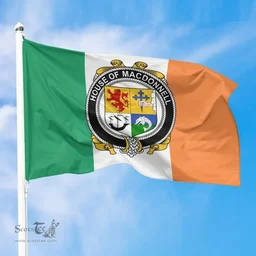 Irish House of MACDONNELL (of the Glens) Ireland Flag and Irish Family Crest Green, White and Orange Flags