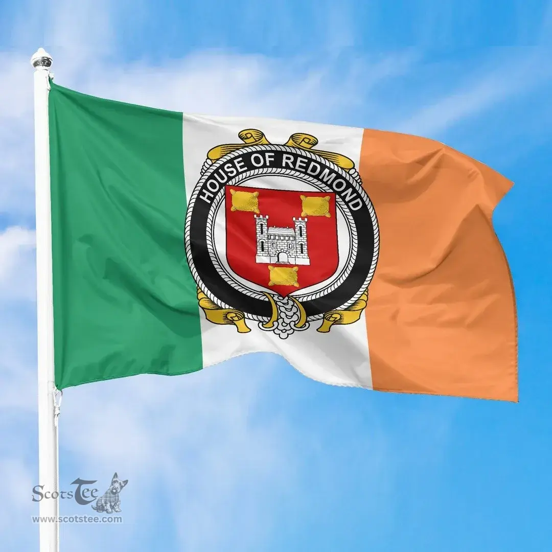 Irish House of REDMOND Ireland Flag and Irish Family Crest Green, White and Orange Flags