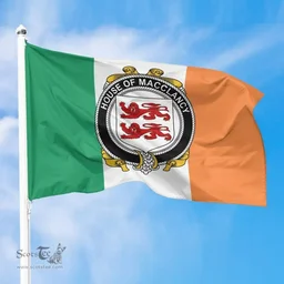 Irish House of MACCLANCY Ireland Flag and Irish Family Crest Green, White and Orange Flags