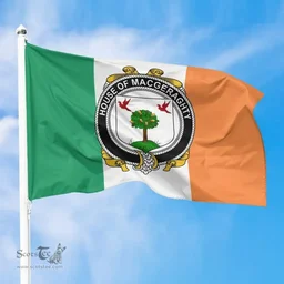Irish House of MACGERAGHTY Ireland Flag and Irish Family Crest Green, White and Orange Flags
