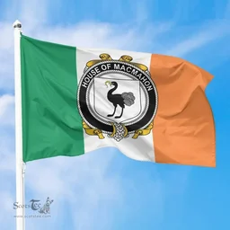 Irish House of MACMAHON (Oriel) Ireland Flag and Irish Family Crest Green, White and Orange Flags