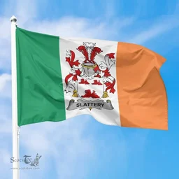 Irish Slattery or O'Slattery Ireland Flag and Irish Family Crest Green, White and Orange Flags