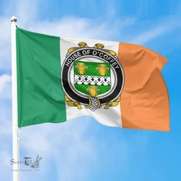 Irish House of O'COFFEY Ireland Flag and Irish Family Crest Green, White and Orange Flags