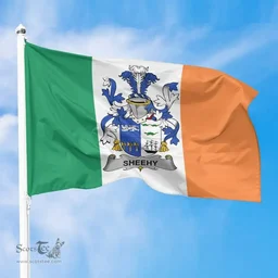Irish Sheehy or McSheehy Ireland Flag and Irish Family Crest Green, White and Orange Flags