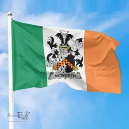 Irish McWorth or MacWorth Ireland Flag and Irish Family Crest Green, White and Orange Flags