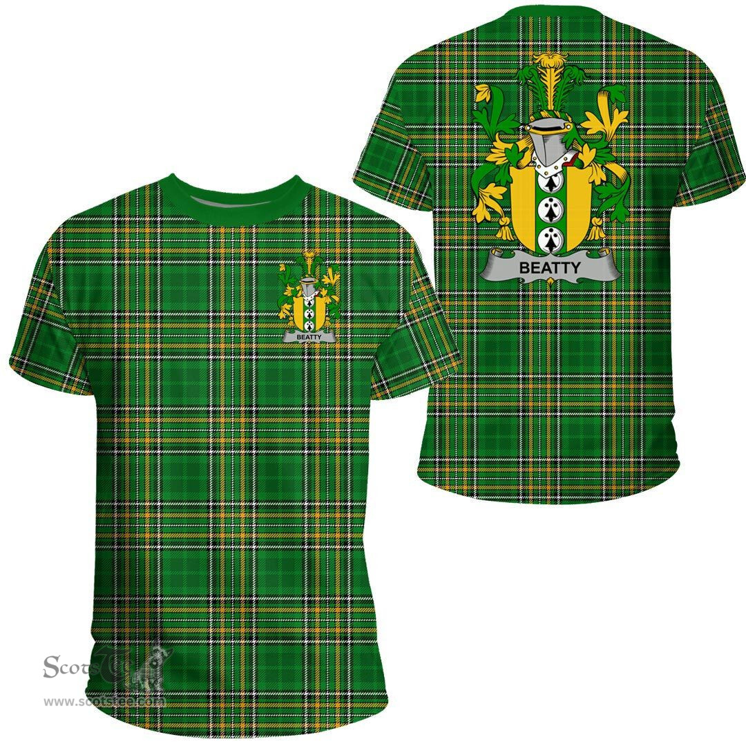 Irish Beatty or Betagh Coat of Arms Family Crest Ireland T Shirt Irish National Tartan Irish County T Shirts