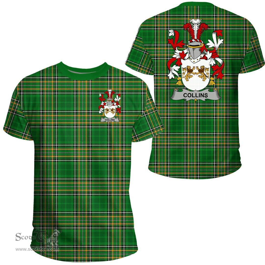Irish Collins Coat of Arms Family Crest Ireland T Shirt Irish National Tartan Irish County T Shirts