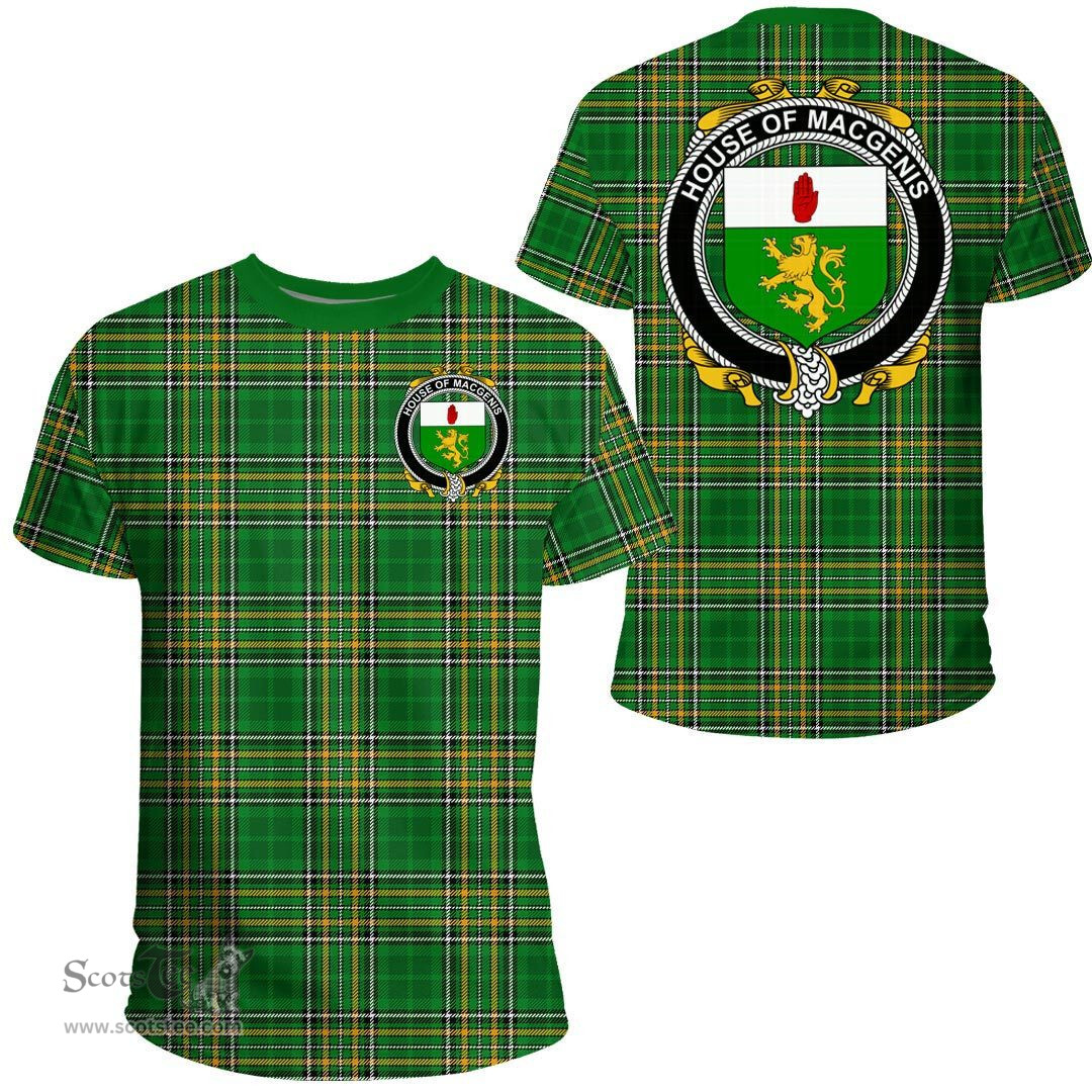Irish House of MACGENIS Coat of Arms Family Crest Ireland T Shirt Irish National Tartan Irish County T Shirts