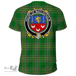 Irish House of MACLOUGHLIN (Tirconnell) Coat of Arms Family Crest Ireland T Shirt Irish National Tartan Irish County T Shirts
