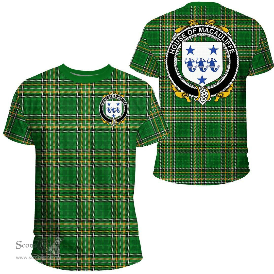 Irish House of MACAULIFFE Coat of Arms Family Crest Ireland T Shirt Irish National Tartan Irish County T Shirts