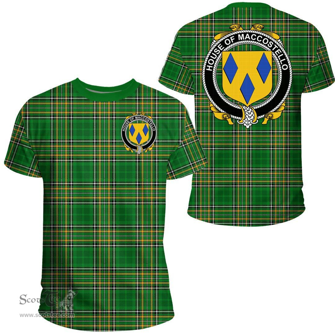 Irish House of MACCOSTELLO Coat of Arms Family Crest Ireland T Shirt Irish National Tartan Irish County T Shirts