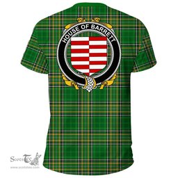 Irish House of BARRETT Coat of Arms Family Crest Ireland T Shirt Irish National Tartan Irish County T Shirts