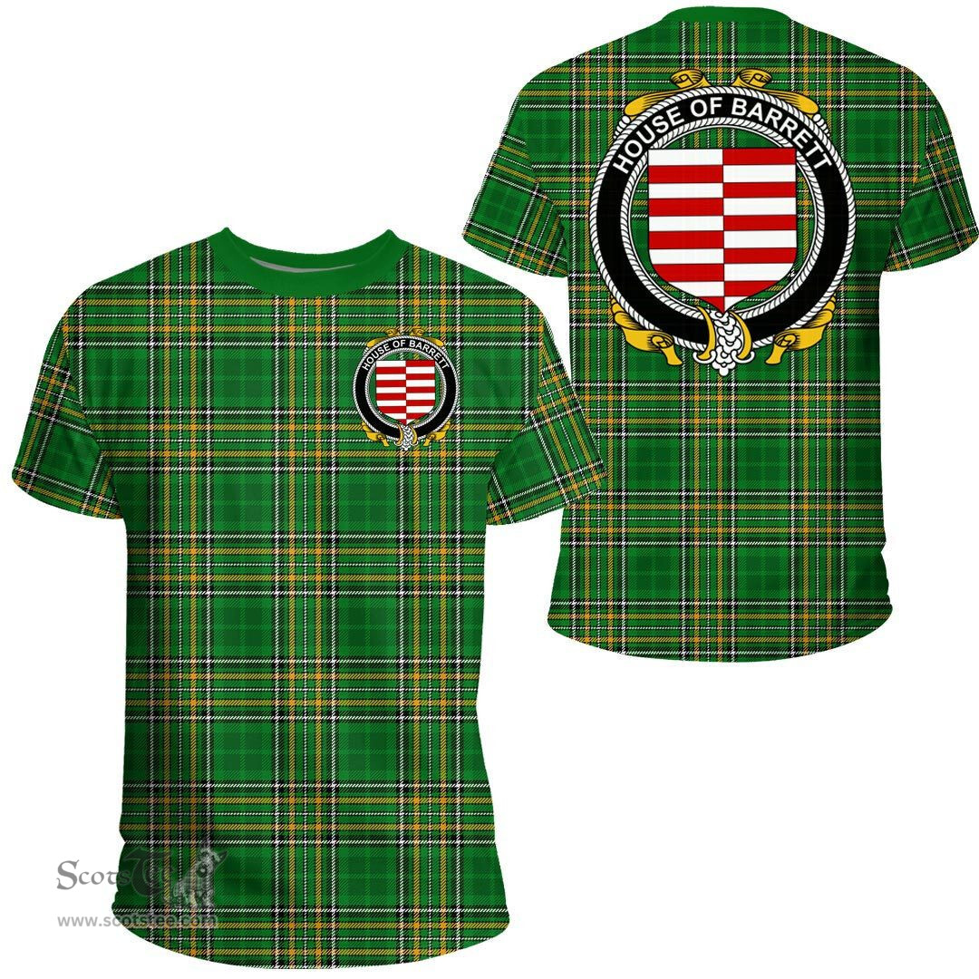 Irish House of BARRETT Coat of Arms Family Crest Ireland T Shirt Irish National Tartan Irish County T Shirts