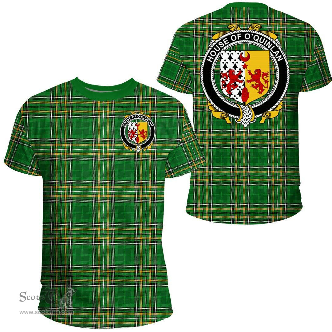 Irish House of O'QUINLAN Coat of Arms Family Crest Ireland T Shirt Irish National Tartan Irish County T Shirts