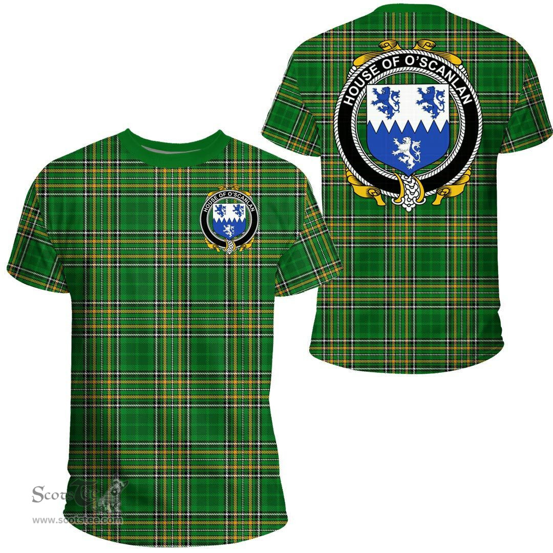 Irish House of O'SCANLAN (Munster) Coat of Arms Family Crest Ireland T Shirt Irish National Tartan Irish County T Shirts