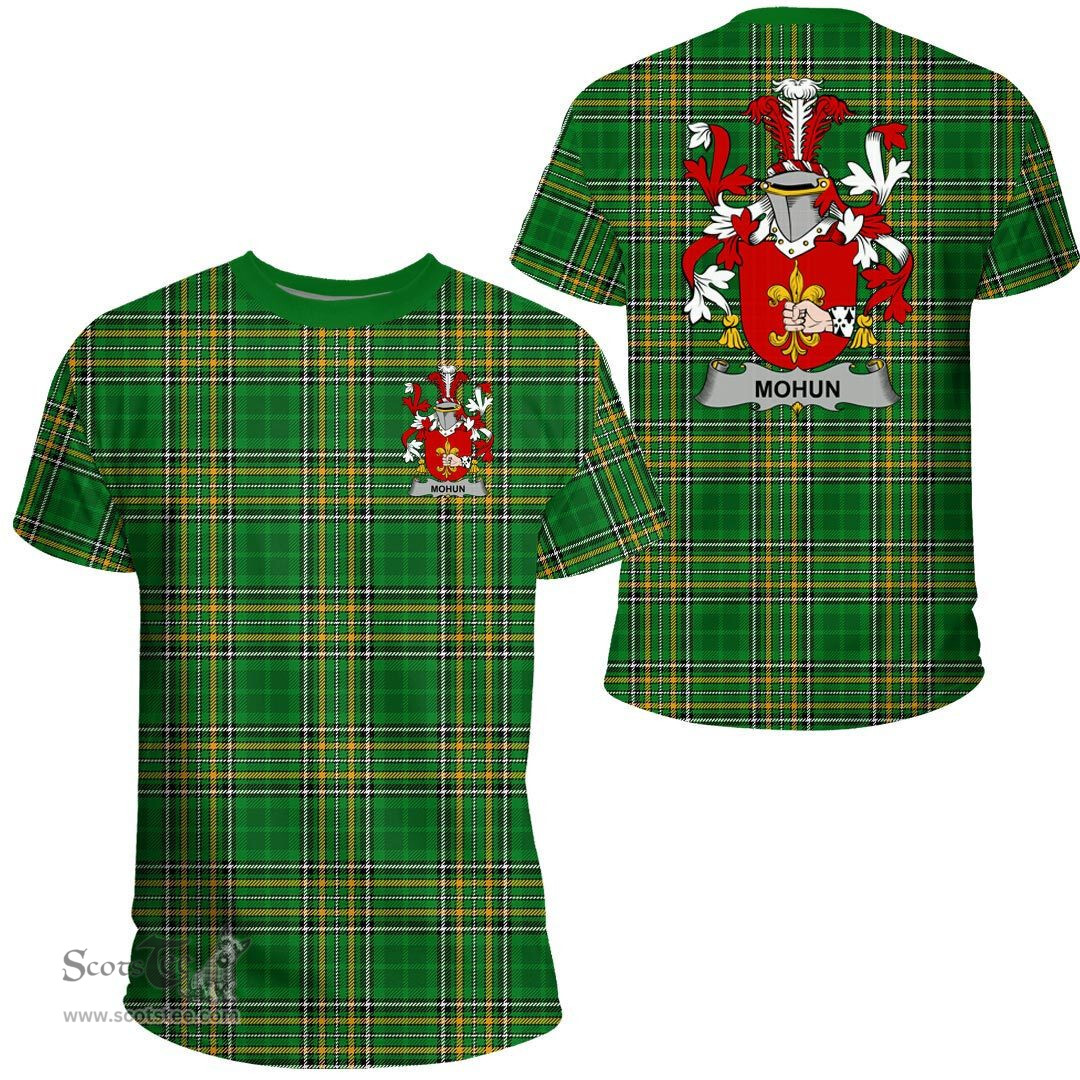 Irish Mohun or Mohan Coat of Arms Family Crest Ireland T Shirt Irish National Tartan Irish County T Shirts