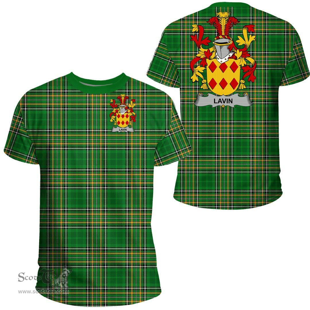Irish Lavin or O'Lavin Coat of Arms Family Crest Ireland T Shirt Irish National Tartan Irish County T Shirts