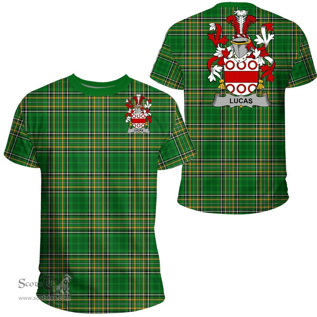 Irish Lucas or Luke Coat of Arms Family Crest Ireland T Shirt Irish National Tartan Irish County T Shirts