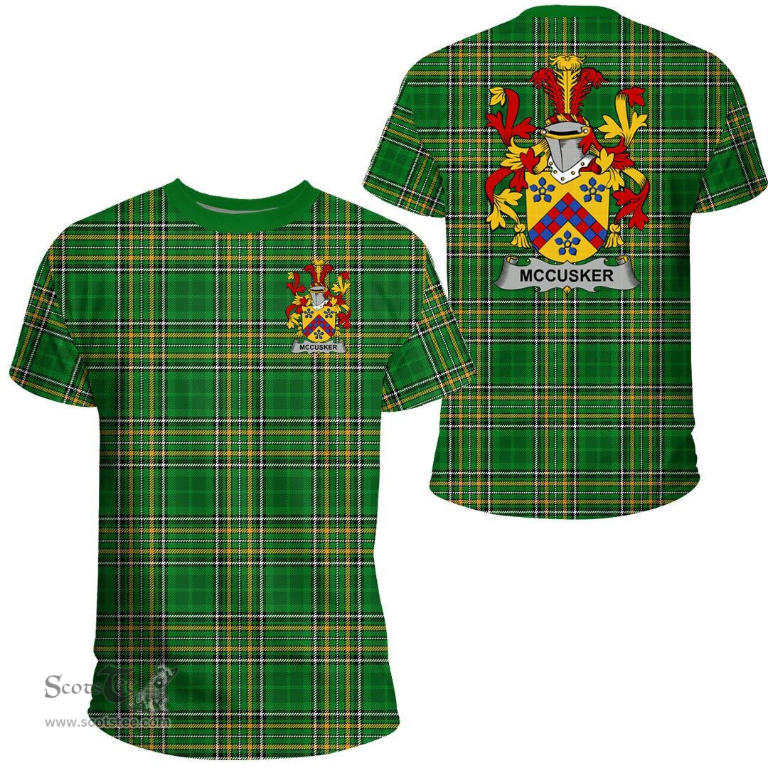 Irish McCusker or Cosker Coat of Arms Family Crest Ireland T Shirt Irish National Tartan Irish County T Shirts