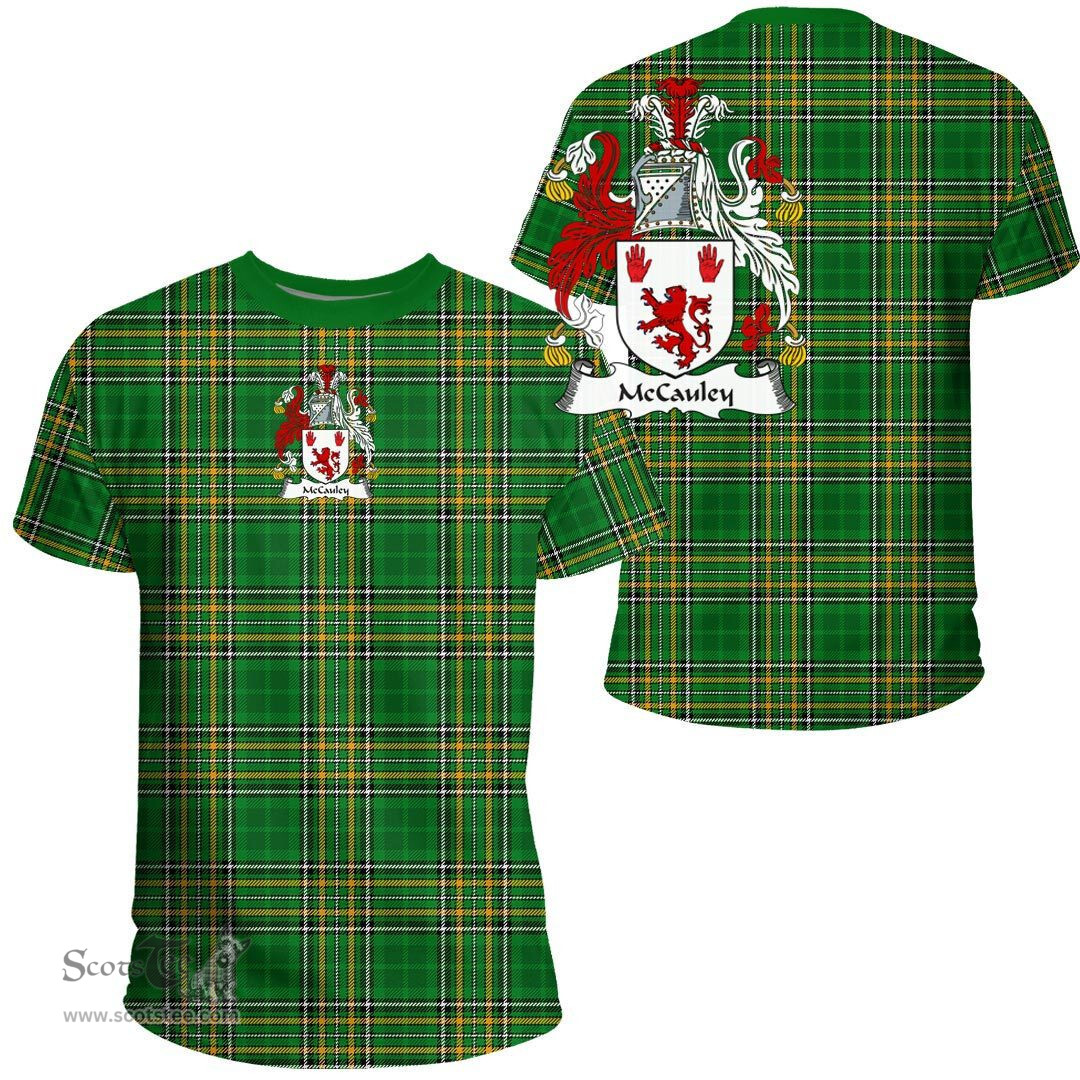Irish McCauley Coat of Arms Family Crest Ireland T Shirt Irish National Tartan Irish County T Shirts