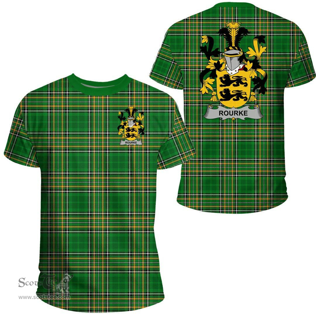 Irish Rourke or O'Rourke Coat of Arms Family Crest Ireland T Shirt Irish National Tartan Irish County T Shirts