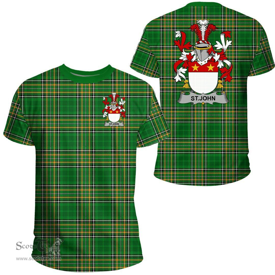 Irish St.John Coat of Arms Family Crest Ireland T Shirt Irish National Tartan Irish County T Shirts