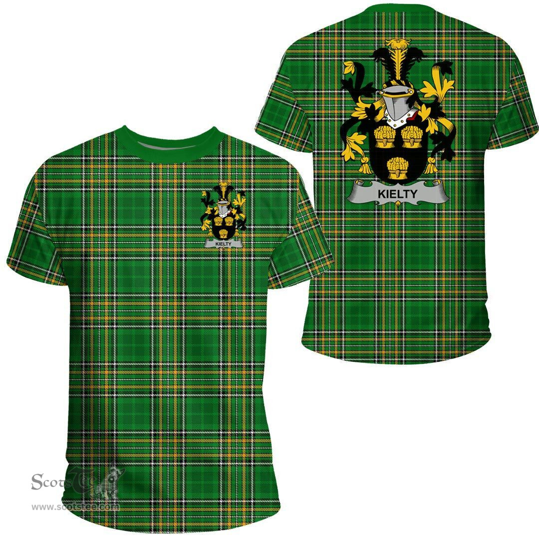 Irish Kielty ot O'Quilty Coat of Arms Family Crest Ireland T Shirt Irish National Tartan Irish County T Shirts