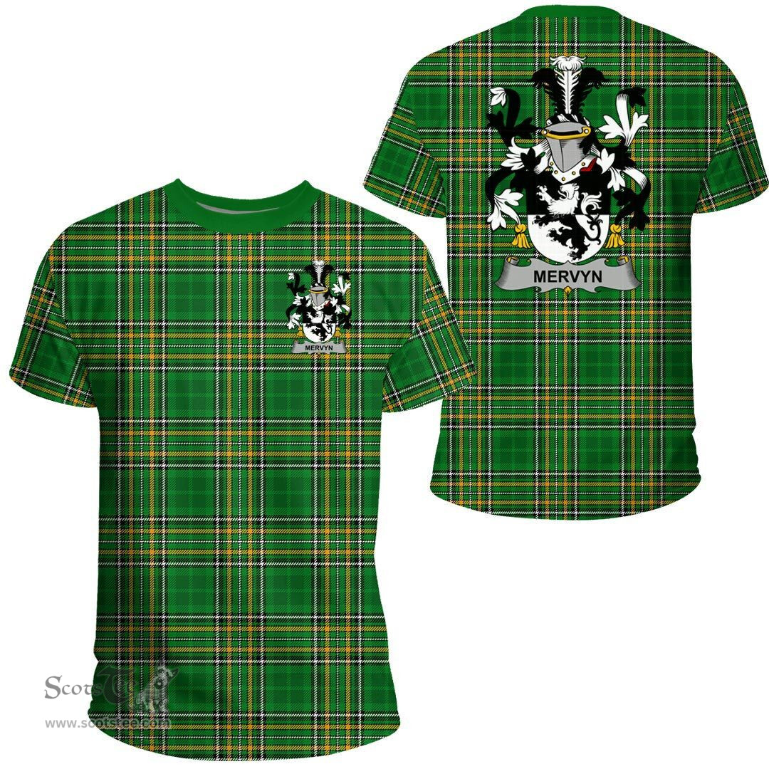 Irish Mervyn Coat of Arms Family Crest Ireland T Shirt Irish National Tartan Irish County T Shirts