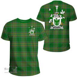 Irish McEniry or McEnery Coat of Arms Family Crest Ireland T Shirt Irish National Tartan Irish County T Shirts