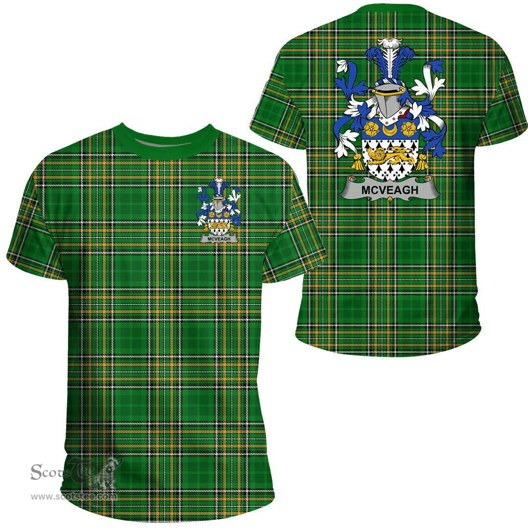 Irish McVeagh or McFingah Coat of Arms Family Crest Ireland T Shirt Irish National Tartan Irish County T Shirts