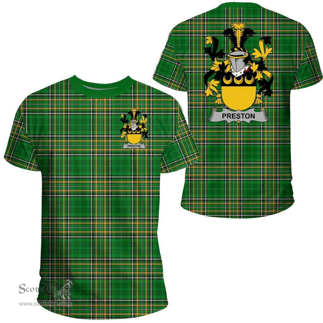 Irish Preston Coat of Arms Family Crest Ireland T Shirt Irish National Tartan Irish County T Shirts