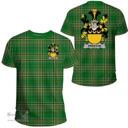 Irish Preston Coat of Arms Family Crest Ireland T Shirt Irish National Tartan Irish County T Shirts