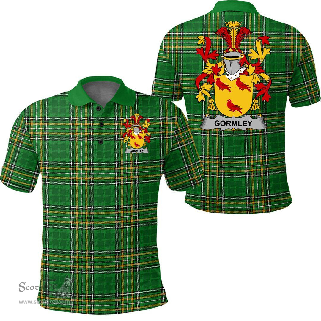 Scottish Gormley or O'Gormley Coat of Arms Family Crest Ireland Polo Shirt - Irish National Tartan Irish County Polo Shirt