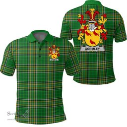 Scottish Gormley or O'Gormley Coat of Arms Family Crest Ireland Polo Shirt - Irish National Tartan Irish County Polo Shirt