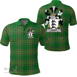 Scottish Lovett Coat of Arms Family Crest Ireland Polo Shirt - Irish National Tartan Irish County Polo Shirt