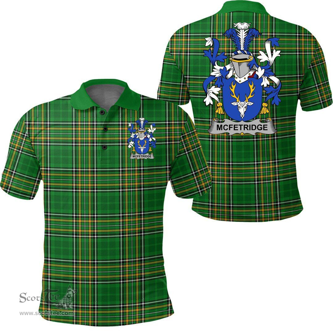 Scottish McFetridge Coat of Arms Family Crest Ireland Polo Shirt - Irish National Tartan Irish County Polo Shirt