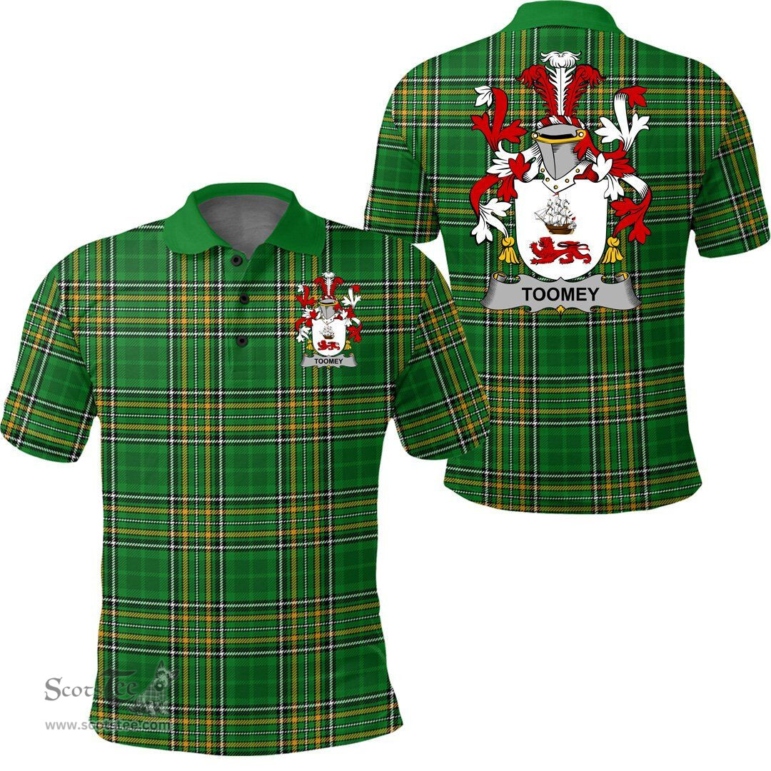 Scottish Toomey or O'Twomey Coat of Arms Family Crest Ireland Polo Shirt - Irish National Tartan Irish County Polo Shirt
