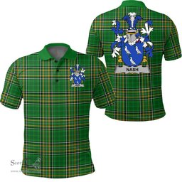 Scottish Nash or Naish Coat of Arms Family Crest Ireland Polo Shirt - Irish National Tartan Irish County Polo Shirt