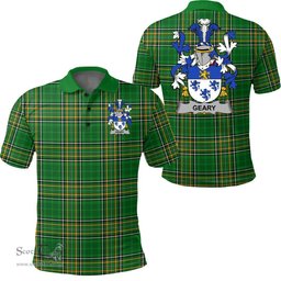 Scottish Geary or O'Geary Coat of Arms Family Crest Ireland Polo Shirt - Irish National Tartan Irish County Polo Shirt