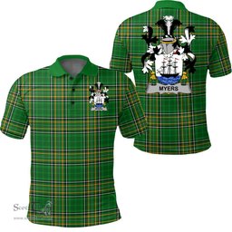 Scottish Myers Coat of Arms Family Crest Ireland Polo Shirt - Irish National Tartan Irish County Polo Shirt