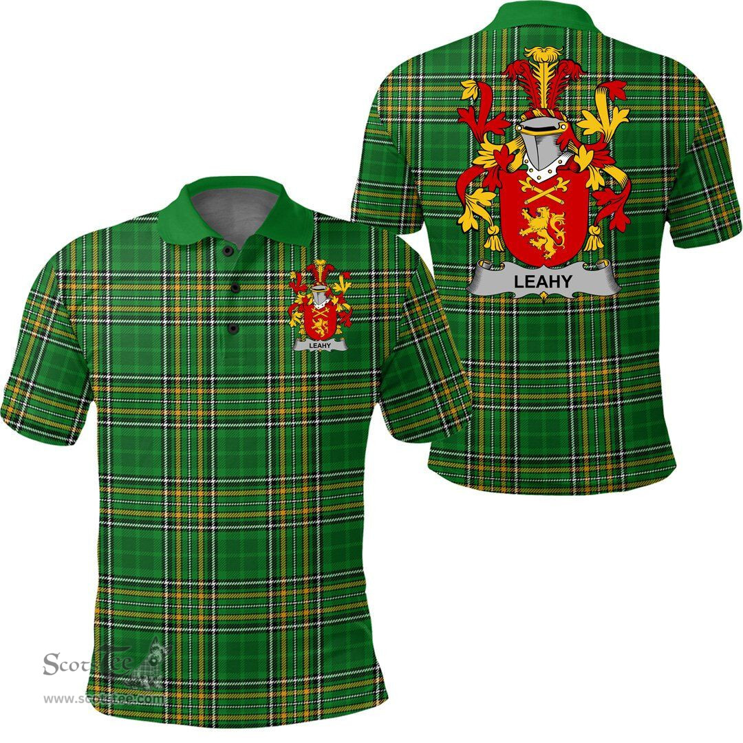 Scottish Lea or McLea Coat of Arms Family Crest Ireland Polo Shirt - Irish National Tartan Irish County Polo Shirt