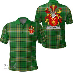 Scottish Lea or McLea Coat of Arms Family Crest Ireland Polo Shirt - Irish National Tartan Irish County Polo Shirt